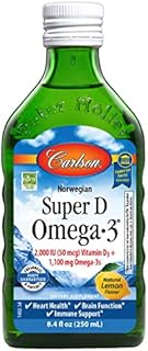 Carlson - Super D Omega-3, Wild-Caught Norwegian Arctic Cod Liver Oil, 2000 IU (50 mcg) Vitamin D3, 1100 mg Omega-3s, Sustainably Sourced Nordic Fish Oil Liquid, Lemon, 250 ml