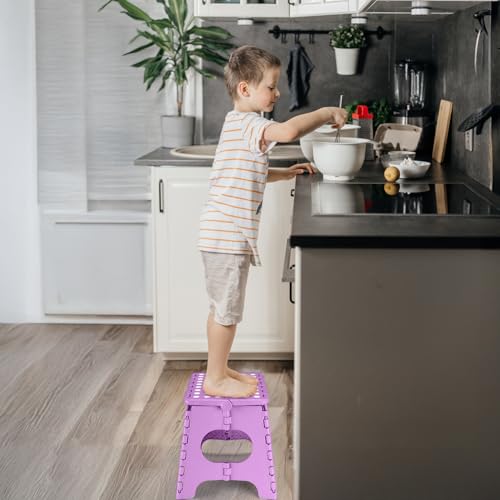 Image of Delxo 11 inch Folding Step Stool, Non-Slip Foldable Stools Up to 300 LBS, Step Stool with Handle, Lightweight for Kitchen, Bathroom, Bedroom, Garden, Light Purple, 1PC