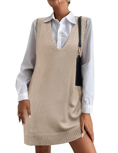 Image of Zeagoo Womens Sweater Vest Dress Pattern Knitted Pullovers Sweaters V Neck Tank Sweater Dress with Pockets