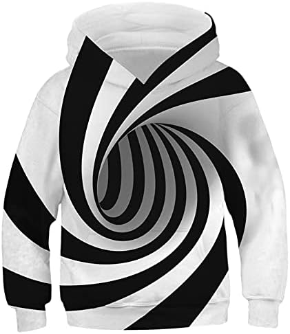 ALUWU Boys Girls Hoodies Kids 3D Print Pullover Sweatshirts With Pocket Cool Funny Long Sleeve Hooded Cute Graphic Comfy Trippy Psychedelic Black and White Hoody for Teens Size 7-8T
