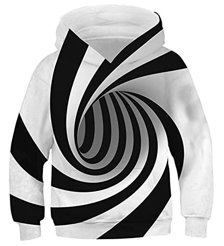Aluwu Boys Girls Hoodies Kids 3D Print Pullover Sweatshirts With Pocket Cool Funny Long Sleeve Hooded Cute Graphic Comfy Trippy Psychedelic Black And White Hoody For Teens Size 7-8T #TOP1