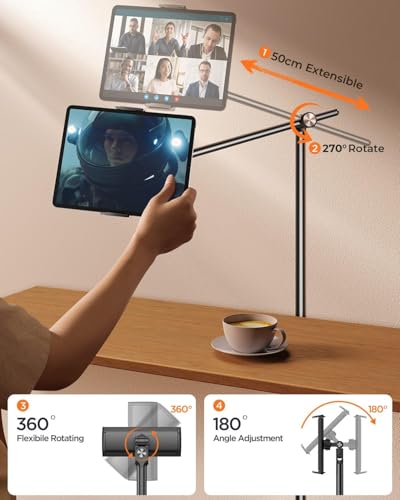 Image of DIMONCOAT [Height-Adjustable & 360 Rotation Tablet Floor Stand Stable Base | Aluminum Alloy iPad Stand Floor Holder for iPad Mini Air Pro 12.9 /9.7, Monitor, Kindle, iPhone 16, Cell Phones (4.7 inch-15.6 inch)