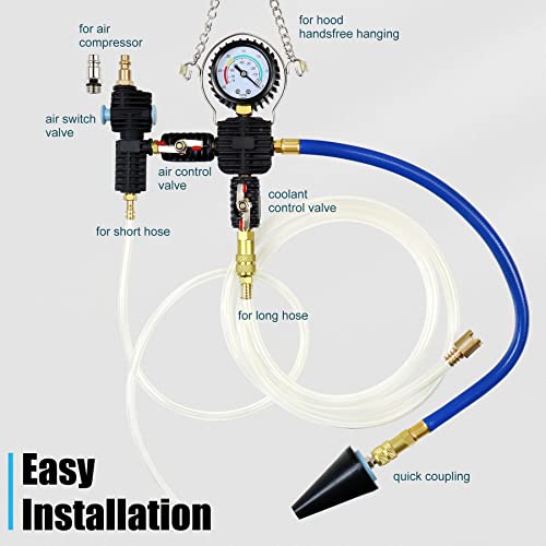 Image of Coolant Vacuum Refill Kit, Cooling System Radiator Vacuum Purge & Fill Tool Kit, Automotive Coolant Filler with Universal Adapter Hoses for Car Motorcycle Truck Airlift Use Black