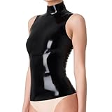 IOKUKI Gilet en Latex pour Femmes,Noir T Shirts en Latex avec Fermeture éclair dans Le Dos,Convient aux Vêtements Rubber Club XL