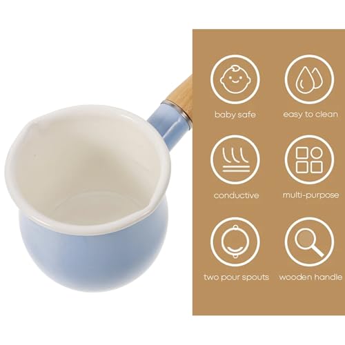 Sartén esmaltada para leche de diseño nórdico con mango de madera 4