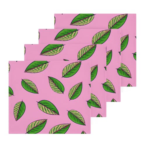 YANENDIE Green Leaves Pink Washcloths Towels, Highly Absorbent and Soft Cotton Face Cloths, 4 Pack Quick Dry Wash Cloths - 12 X 12 Inches