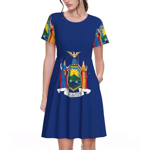 Robe d'été femme manches courtes imprimé New York quotidien vacances