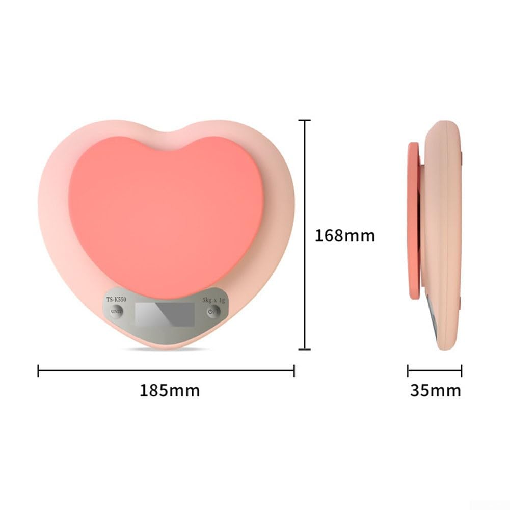 Bilancia Da Cucina Digitale A Forma Di Cuore, Rosa, 5 Kg Di Precisione Con Display LCD E Funzione Tara, Compatta Ed Elegante