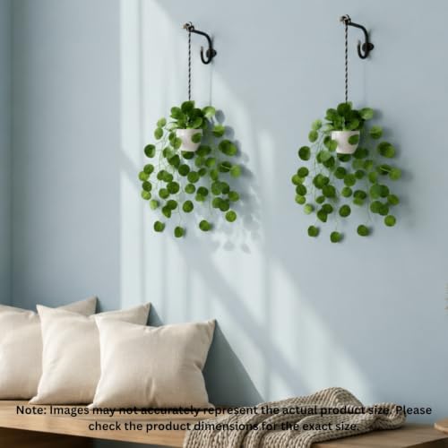 Image of fancymart Artificial Hanging Ivy Plant with White Hanging Pot & Rope, Pack of 2, Realistic Green Leaf Creeper for Home, Office, Living Room & Wall Decor, 60 cm Height