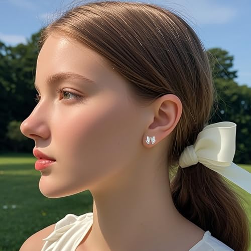 SLUYNZ Solid 925 Sterling Silver CZ Bow Post Earrings Studs for Women Teens Cute Bowknot Stud Earrings3