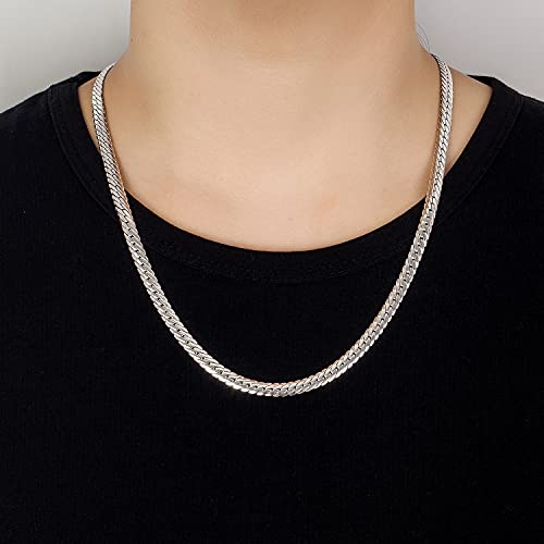 Dankadi Fashion Men 925 Sterling Silver Necklace 6Mm 18 "20" 22 "24" 26" Flat Snake Link Curb Chain Choker Punk Boy Fine Jewelry Gift (20 Inch, Silver) #TOP6