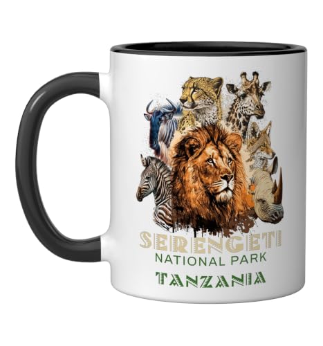 African Serengeti National Park Animal Safari Tanzania Ceramic Mug, Black/White, 11oz