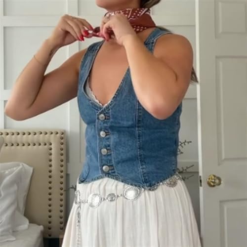 Jeans Crop Tops Waistcoat Denim Vest Single Breasted Button Sleeveless Slim Fit V-Neck Tank Tops Women Streetwear2