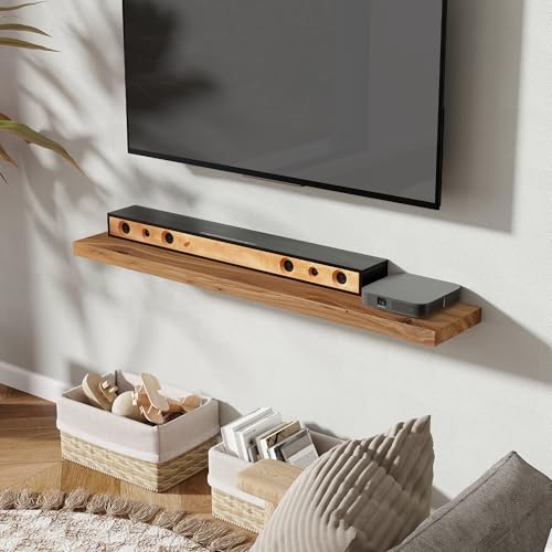 Image of Fun Memories 48 inch Wall Mounted Floating Shelves, Natural Elm Wood, 1 Pack