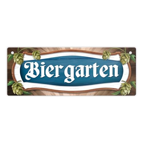 Biergarten Metallschild in blau-weiß altdeutsche Buchstaben im...
