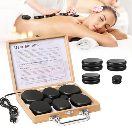 Hot Stone Massage Kit with Heater, 10PCS Electric Hot Rocks Basalt Warm Stones with Portable Bamboo Warmer for Home Spa, Relaxing Warming Therapy