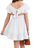 blibean Girls Summer Tie Back Dress Tween Kids Cute Boho Off Shoulder Flower Dresses Ruffle Formal Short Tulle Wedding Vestidos Niñas Size 12-13 Years Old White