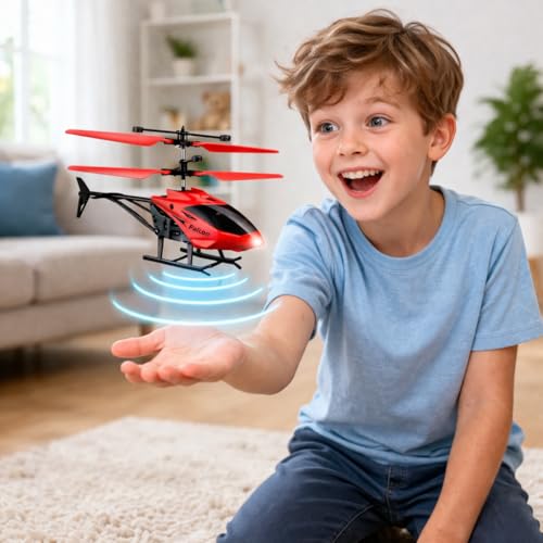 Image of Gravity Sensor Helicopter Toy for Boys with Safety Sensor, Indoor Palm Sensing, Rechargeable with LED Lights I Pack of 1 (Red Colour)