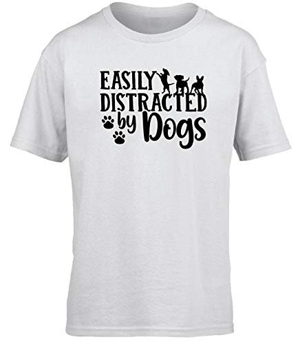 Image of Hippowarehouse Easily Distracted by Dogs Kids Children's Short Sleeve t-Shirt White