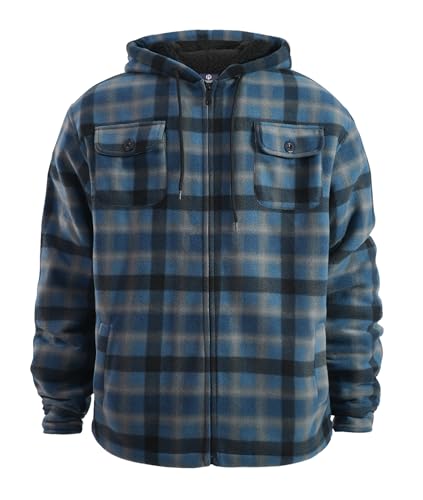 Image of TanBridge Men's Cotton Plaid Shirts Jacket Full Zip Fleece Flannel Sherpa Lined Hoodies Heavyweight Hoodies Jacket for Men