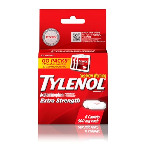 Tylenol Extra Strength 500 mg Acetaminophen Caplets Pain Reliever & Fever Reducer Acetaminophen for Minor Arthritis Pain Headache Backache & Menstrual Pain Relief Travel Size 6 Ct