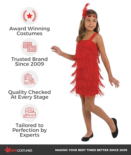 Disfraz Flapper para Niñas, Vestido Rojo Flecos 1920s miniatura 5