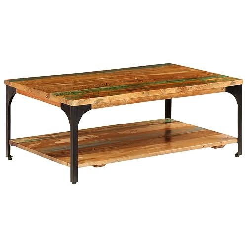 Brokky Mesa de Centro con Estante Madera Mesa de Centro Mesa Auxiliar Sofa Mesa Centro Salon Mesa de Salon Maciza reciclada 100x60x35 cm