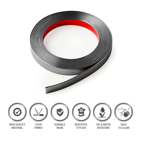 Image of Black Moulding Patti for Wall - 5M Self Adhesive Metal Strip | T Profile Wall Moulding Trim for Ceiling, Furniture, Cabinet, Tile Border | 20MM SS 201 Mirror Finish (Black, 20MM)