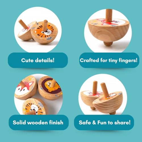 Image of Cots and Cuddles Wooden Spinning Tops for Kids Age 3+ | Handcrafted Montessori Toys | Safe & Non-Toxic | 3pc Classic Toy Set for Fine Motor Skills & Return Gifts (Random)