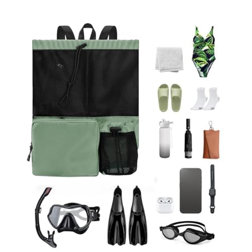 Mesh Backpack, Drawstring Backpack, Swimming Bag, Easy Opening & Closing, Stylish & Durabled Appearance, Various Scenes (Green)3