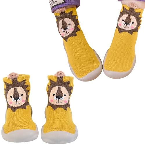 Image of BEMBIKA Baby Sock Shoes - Soft, Stretchy, Cotton Baby Sock Shoes for Infants - Baby Booties with Socks for Children, Ideal Kids Walking Sneakers Floor Socks for Indoor Use-(Turmeric Lion Size 18-19)