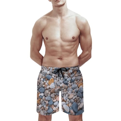 Beach Colored Pebbles Mens Swim Trunks Quick Dry Hawaii Bathing Suit Board Shorts with Mesh Lining- 5