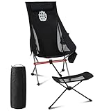 MHM Portable Camping Chair with Footrest, High Back Reclining Lightweight Folding Chair with Cup Holder, Storage Pocket & Carry Bag for Camping, Beach, Backpacking, Outdoor
