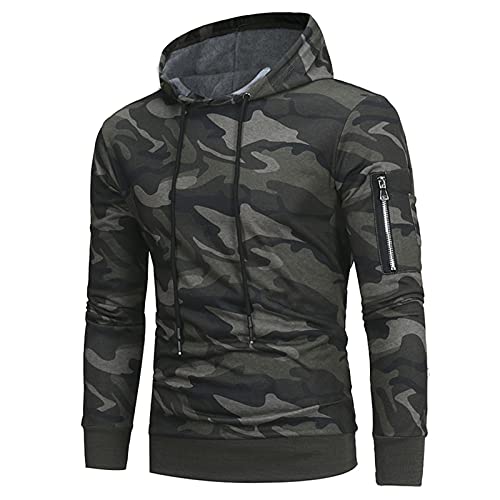 KEERADS Sweat Homme Capuche Pas Cher Coton Camouflage Vêtement Homme Hiver Sport Pull Homme Tee Shirt Manche Longue Grande Taille Blouses Tops Hommes Slim Fit Hoodie (Green, XL)