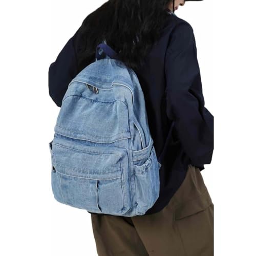 Image of MaxxCloud Vintage Denim Laptop Backpack Casual Canvas Daypack Handbag Purse Lightweight Rucksack Shoulder Bag