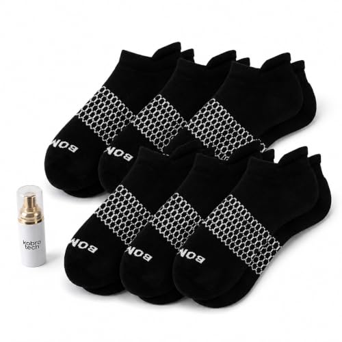 Image of BOMBAS Women's Solid Black Ankle Socks, 6-Pack Cushioned Athletic Low Cut Socks, Size Medium (7.5-11)