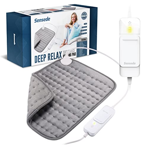 SENSEDE Coussin chauffant électrique gris argenté 40 x 30 cm | Coussin chauffant à 3 niveaux de température | Soulagement ciblé de la douleur| Coussin chauffant pour les douleurs de règles
