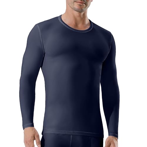 Channo Ropa Interior Térmica para Hombre: Camiseta de Manga Larga Elástica y Transpirable Climas Fríos Azul XL