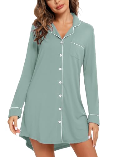 Image of Leikar Nightgowns for Women Button Up Labor Delivery Gown Sleep Shirts