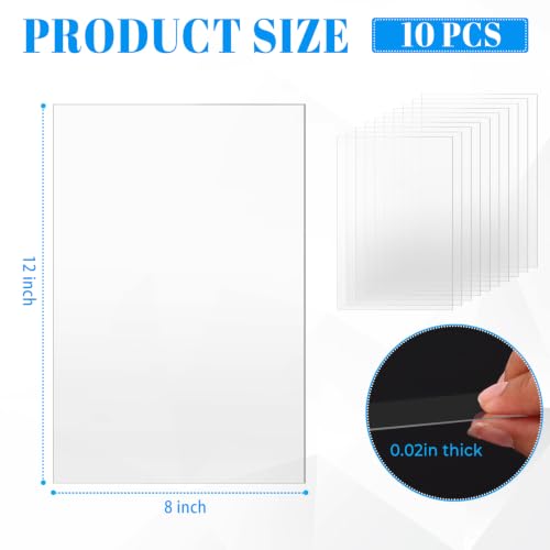 Image of TKOnline 10 PCS Plexiglass Sheets, 8 inch x 12 inch x 0.02 Clear PET Sheet Panels, Clear Acrylic Plastic Sheet for Picture Frame, Invitations, Poster Frames Plastic Board