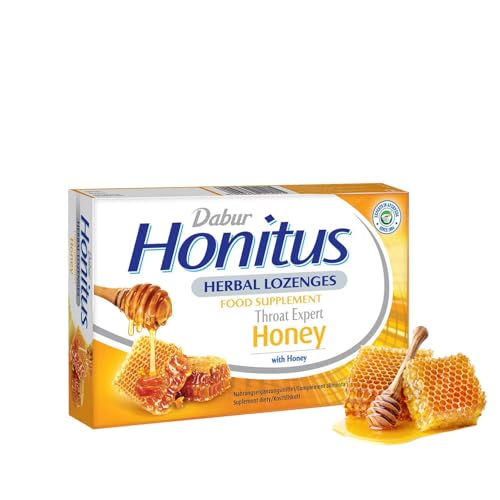 Dabur Honitus Herbal Honey Flavor - 24 Lozenges | Effective Relief from Cough & Sore Throat Pain
