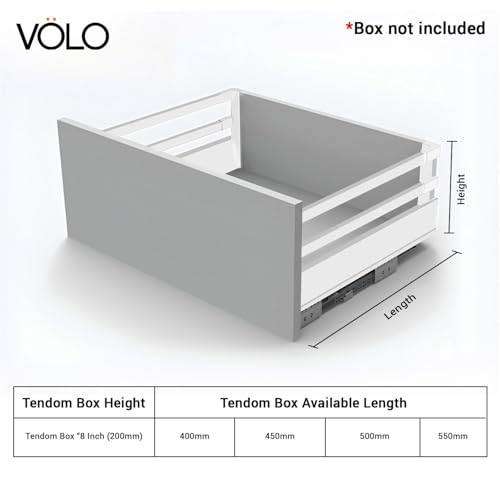 Image of VOLO Soft Close Tandem Drawer Slide System for Modular Kitchen - Double Gallery Metal Side Panels, Innotech Type, 50Kg Load Capacity | 1 Set | (White, 8 Inch X 500MM)