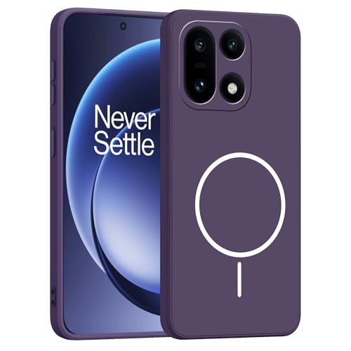 Image of amazon basics Back Cover for OnePlus 15 5G | Ultra Slim Soft Rubberised Case | Magsafe Logo Printed (Not Magsafe Compatible) | Camera Protection - Purple