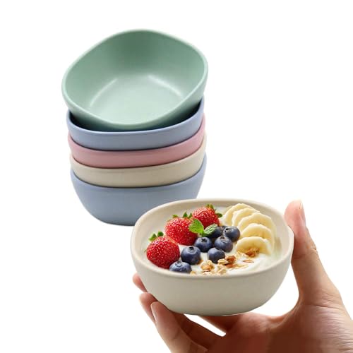Roucerlin 6PCS 4.5 OZ Wheat Straw Small Dessert Bowls, Stacked Pinch Bowls, Bamboo Fiber Mini Prep Bowls, Unbreakable Dipping Saucers for Side Dishes, Seasoning, Snack, Appetizer (Multicolor)