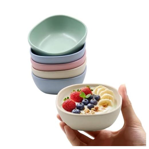 6PCS 4.5 OZ Wheat Straw Small Dessert Bowls, Stacked Pinch Bowls, Bamboo Fiber Mini Prep Bowls, Unbreakable Dipping Saucers for Side Dishes, Seasoning, Snack, Appetizer (Multicolor)