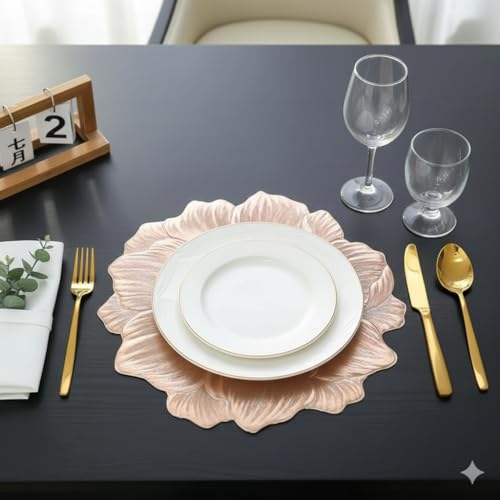 Image of HomeCloud PVC Material Round Shape Table Mat, Dining Table Mat,Table Placemats, Round Mats,Best for Bed-Side Table /Center Table, Dining Table /Shelves (Rose Rosegold, Set of 1)
