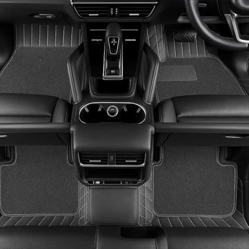 Image of 9D Car Floor Mat for Mahindra XEV 9S EV 7 Seater3R CS | Waterproof | Anti-Slip | Luxury Premium Leather Car Mat | Full Coverage | All Weather | Custom Fitted Car Foot Mats - Black with Silver