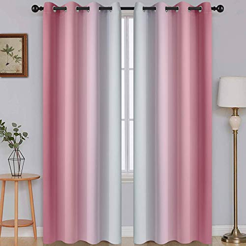 Image of SimpleHome Ombre Pink to Grey White Curtains for Living Room 52Wx84L | Room Darkening Curtains for Bedroom,Gradient Light Blocking Curtain,Thermal Insulated Grommet Window Drapes,2 Panels,84 Inch