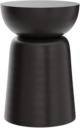 Miniatura 4 de BIRDROCK HOME Taburete de jardín decorativo de metal y mesa auxiliar decorativa para exteriores, mesa auxiliar redonda industrial moderna para