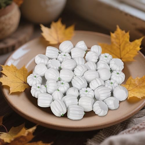 Image of winemana 80Pcs Mini Pumpkins for Crafts, Fall Decorations for Home, White | Resin, Small Fake Pumpkins for Decorating, Thanksgiving Table Centerpieces, Vase Bowls Basket Fillers, Autumn Office Decor